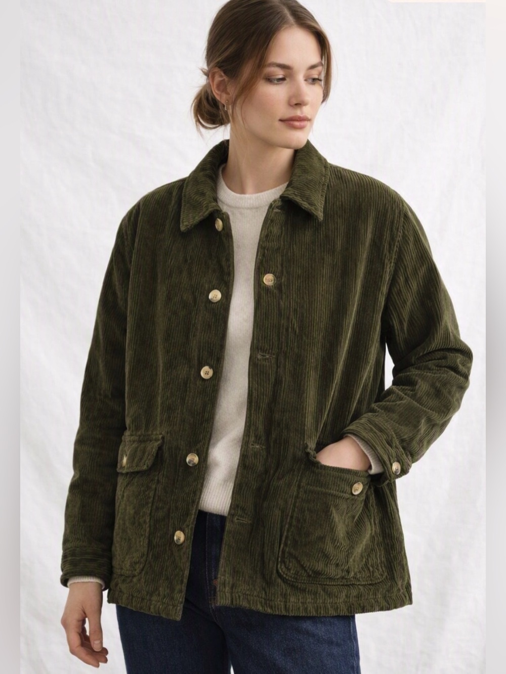 Colebrook Vintage Womens Corduroy Jacket in Olive Green Sz XL